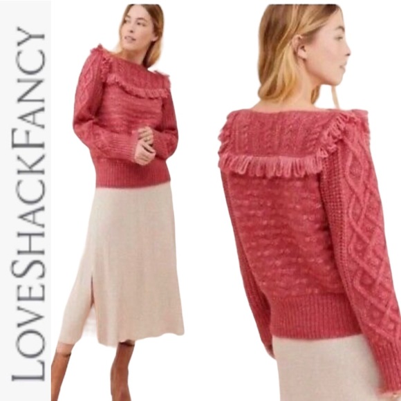 LoveShackFancy Sweaters - LoveShackFancy Kingston Rose Pink Fringe Sweater Alpaca Wool Sweater